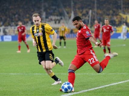 Michalis Bakakis AEK Athens FC 2 Serge Gnabry Bayern Muenchen 22 AEK Athens vs Bayern Munich Muenchen Champions League Group Stage 23 10 2018 AEK Athens vs Bayern Munich Muenchen Champions League Group Stage 23 10 2018 Athens Copyright: xLanger Eibner-Pressefotox EP_HLR