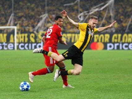 AEK Athens v Bayern Munich UEFA Champions League Michalis Bakakis of AEK Athens and Serge Gnabry of Bayern Munich during the UEFA Champions League match at Olympic Stadium, Athens Content Not Available For UK Newspapers Copyright: xYannisxHalasx FIL-12443-0021