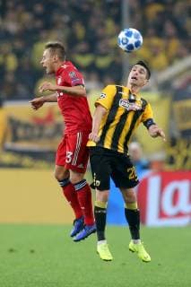 Rafinha Bayern Munich 13 Petros Mantalos AEK Athens FC 20 AEK Athens vs Bayern Munich Muenchen Champions League Group Stage 23 10 2018 AEK Athens vs Bayern Munich Muenchen Champions League Group Stage 23 10 2018 Athens Copyright: xLanger Eibner-Pressefotox EP_HLR
