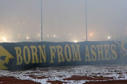 Athens Fans Burning Down Bengal Fire Pyrotechnics AEK Athens vs Bayern Munich Muenchen Champions League Group Stage 23 10 2018 AEK Athens vs Bayern Munich Muenchen Champions League Group Stage 23 10 2018 Athens Copyright: xLanger Eibner-Pressefotox EP_HLR