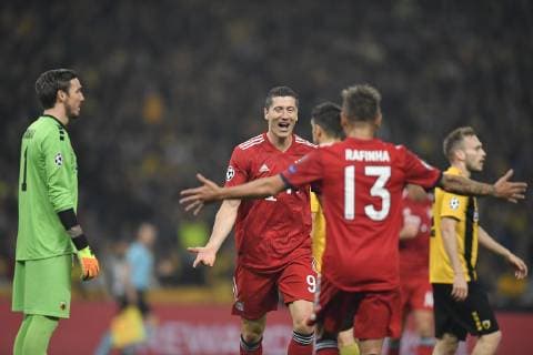 AEK Athens v Bayern Munchen Robert Lewandovski celebrates after scores during the UEFA Champions League Group E football match between AEK Athens v Bayern Munchen at OAKA Stadium in Athens, Greece on October 23, 2018 Copyright: xAlexxNicodimx
