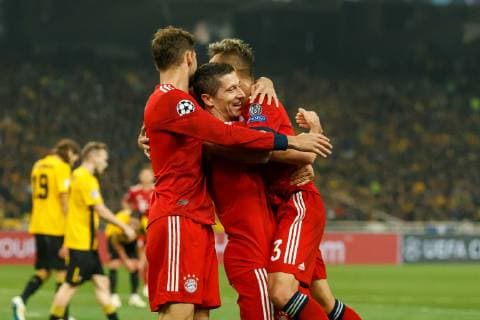 Greece Athens 22 10 2018 UEFA Champions League 2018 19 Season Preliminary Round Group Stage Group E 3 Gameday AEK Athens FC Bayern Muenchen jubel Torjubel to Robert Lewandowski FCB after the strike to 0 2 DeFodi048