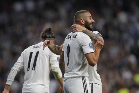 Soccer match between Real Madrid and Viktoria Plzen of the Champions League 2018 2019 held at the Santiago Bernabeu stadium in Madrid Photo Jose Cuesta 261 Cordon Press Karim Benzema celebrates after scoring  xJosexLuisxCuestax xx