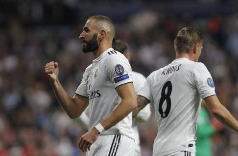 Soccer match between Real Madrid and Viktoria Plzen of the Champions League 2018 2019 held at the Santiago Bernabeu stadium in Madrid Photo Jose Cuesta 261 Cordon Press Karim Benzema celebrates after scoring  xJosexLuisxCuestax xx