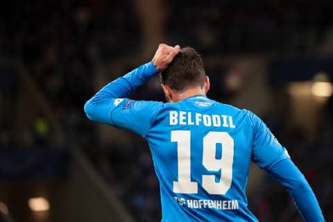 Ishak Belfodil Hoffenheim 19 disappointed looking disappointment frustration disappointed pessimistic single action action action scene football UEFA Champions League TSG 1899 Hoffenheim Olympique Lyon xozx