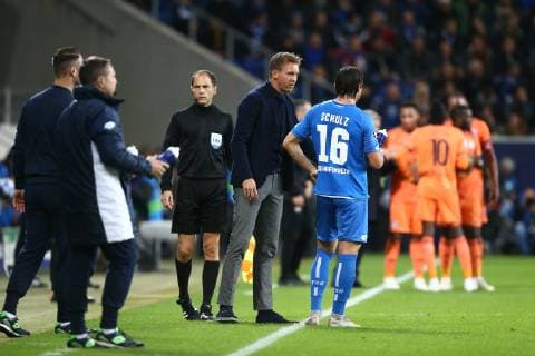 TSG 1899 Hoffenheim coach TSG 1899 Hoffenheim gives instructions TSG 1899 Hoffenheim vs Olympique Lyon Football Champions League 23 10 2018 TSG 1899 Hoffenheim vs Olympique Lyon Football Champions League 23 10 2018 Hoffenheim Copyright: xEIBNER AlexanderxNeisx EP_ANS
