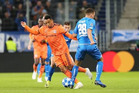 23 10 2018 xtvx Football UEFA Champions League TSG 1899 Hoffenheim Olympique Lyon emspor v l Duel tackle compete Kenny Tete Olympique Lyon Adam Szalai TSG 1899 Hoffenheim DFL DFB REGULATIONS PROHIBIT ANY USE OF PHOTOGRAPH as IMAGE SEQUENCES and or QUASI VIDEO Sinsheim