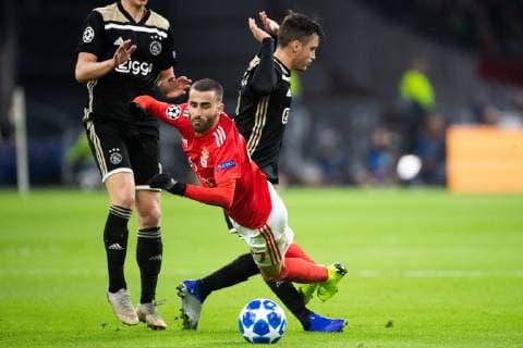 Nico Tagliafico of Ajax, Rafa Silva of SL Benfica during the UEFA Champions League group E match between Ajax Amsterdam and SL Benfica at the Johan Cruijff Arena on October 23, 2018 in Amsterdam, The Netherlands UEFA Champions League 2018 2019 xVIxVIxImagesx xTomxBodexMultimediaxIVx 12540444