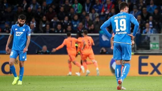 v left Kerem Demirbay Hoffenheim 10 Ishak Belfodil Hoffenheim 19 disappointed disappointment frustration disappointed pessimistic after conceding 0 1 Action Action Match scene Soccer UEFA Champions League TSG 1899 Hoffenheim Olympique Lyon xozx