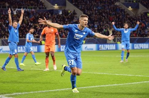 Sinsheim football Champions League TSG Hoffenheim vs Olympique Lyon cheering Andrej Kramaric Hoff after his goal to 1 1