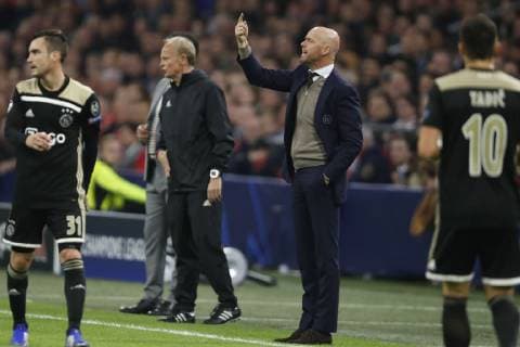 (l-r) Ajax coach Erik ten Hag during the UEFA Champions League group E match between Ajax Amsterdam and SL Benfica at the Johan Cruijff Arena on October 23, 2018 in Amsterdam, The Netherlands UEFA Champions League 2018 2019 xVIxVIxImagesx xMauricexvanxSteenxIVx 12540587