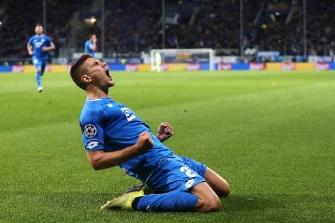23 10 2018 xtvx Football UEFA Champions League TSG 1899 Hoffenheim Olympique Lyon emspor v l Goal scored Goal scored for goal 1 1 Andrej Kramaric TSG 1899 Hoffenheim Goal celebration Goal scoring DFL DFB REGULATIONS PROHIBIT ANY USE OF PHOTOGRAPH as IMAGE SEQUENCES and or QUASI VIDEO Sinsheim
