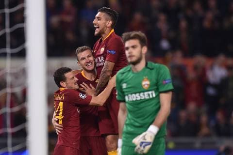 Esultanza dopo il secondo gol di Edin Dzeko Roma. Goal celebration. Roma 23-10-2018 Stadio Olimpico Football Calcio UEFA Champions League 2018 2019 AS Roma - CSKA Moscow Foto Antonietta Baldassarre Insidefoto AntoniettaxBaldassarre