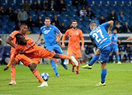 Germany Sinsheim WIRSOL Rhein Neckar Arena 23 10 2018 Soccer Champions League TSG Hoffenheim Olympique Lyon Picture of l Andrej Kramaric TSG 1899 Hoffenheim 27 r scored the 2 1 Bertrand Traore Olympique Lyon 10 l Copyright: HMBxMedia xHeikoxBecker