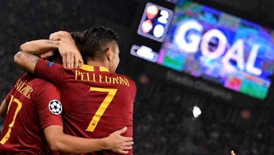 Cengiz Under of AS Roma celebrates with Lorenzo Pellegrini after scoring the goal of 3-0 during the Uefa Champions League 2018 2019 Group G football match between AS Roma and CSKA Moscow at Olimpico stadium Allianz Stadium, Rome, October, 23, 2018 Foto Andrea Staccioli Insidefoto andreaxstaccioli