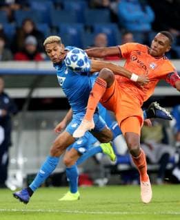 Germany Sinsheim WIRSOL Rhein Neckar Arena 23 10 2018 Soccer Champions League TSG Hoffenheim Olympique Lyon Picture v 1 Joelinton TSG 1899 Hoffenheim 34 and Marcelo Olympique Lyon 6 Copyright: HMBxMedia xHeikoxBecker