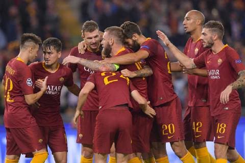 Fußball, CL, AS Rom - ZSKA Moskau Photo Luciano Rossi AS Roma LaPresse 23 10 2018 Roma (Italy) Soccer AS Roma - CSKA Mosca Uefa Champions League 2018 2019 - Olimpico Stadium of Roma In the pic: As Roma Players Celebrate  Copyright: xLucianoxRossi ASxRoma LaPresse Lx