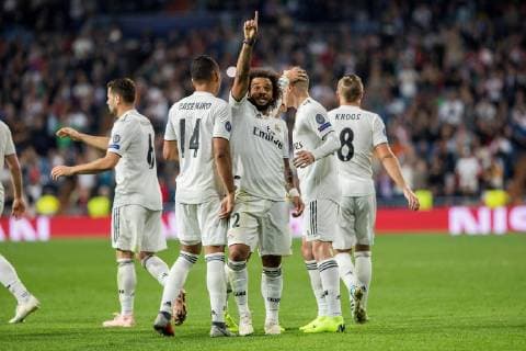 Sport Bilder des Tages Real Madrid s Marcelo (3R) jubilates the second goal of the team during the UEFA Champions League groups phase match between Real Madrid and Viktoria Plzen, at the Santiago Bernabeu stadium, in Madrid, Spain, 23 October 2018. Real Madrid vs. Viktoria Plzen !ACHTUNG: NUR REDAKTIONELLE NUTZUNG!  Copyright: xRodrigoxJimenezx CDM28 20181023-636759317658706944
