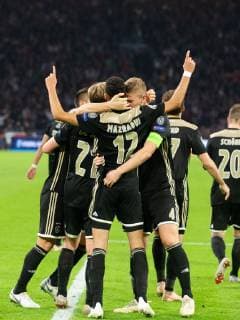 Noussair Mazraoui of Ajax, Matthijs de Ligt of Ajax during the UEFA Champions League group E match between Ajax Amsterdam and SL Benfica at the Johan Cruijff Arena on October 23, 2018 in Amsterdam, The Netherlands UEFA Champions League 2018 2019 xVIxVIxImagesx xTomxBodexMultimediaxIVx 12541823