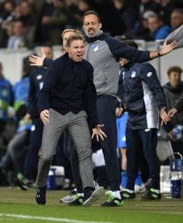 Coach Julian Nagelsmann TSG 1899 Hoffenheim totally angry at referee Referee Undiano Mallenco ESP Gesture Gesture TSG 1899 Hoffenheim vs Olympique Lyon Champions League CL Group stage 23 10 2018 DFL REGULATIONS PROHIBIT ANY USE OF PHOTOGRAPH AS IMAGE SEQUENCES AND OR QUASI VIDEO TSG 1899 Hoffenheim vs Olympique Lyon