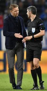 After the end coach Julian Nagelsmann TSG 1899 Hoffenheim totally angry at referee referee Undiano Mallenco ESP gestures gesture TSG 1899 Hoffenheim vs Olympique Lyon Champions League CL group stage 23 10 2018 DFL REGULATIONS PROHIBIT ANY USE OF PHOTOGRAPH AS IMAGE SEQUENCES AND OR QUASI VIDEO TSG 1899 Hoffenheim vs Olympique Lyon