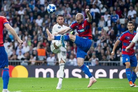 Real Madrid XXX and FC Viktoria Plzen Michael Krmencik during UEFA Champions League match between Real Madrid and FC Viktoria Plzen at Santiago Bernabeu Stadium in Madrid, Spain. October 23, 2018.  (1702009)