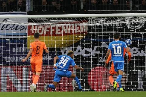 23 10 2018 xtvx Football UEFA Champions League TSG 1899 Hoffenheim Olympique Lyon emporer sc Goal scored Goal scored for 3 3 Joelinton TSG 1899 Hoffenheim DFL DFB REGULATION PROPHIBIT ANY USE OF PHOTOGRAPH as IMAGE SEQUENCES and or QUASI VIDEO Sinsheim