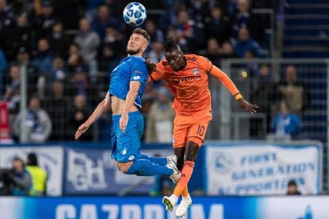 (L-R) Ermin Bicakcic of TSG 1899 Hoffenheim, Betrand Traore of Olympique Lyonnais during the UEFA Champions League group E match between TSG 1899 Hoffenheim and Olympique Lyonnais at Rhein-Neckar-Arena on October 23, 2018 in Sinsheim, Germany UEFA Champions League 2018 2019 xVIxVIxImagesx xGerritxvanxKeulenxIVx 12542338