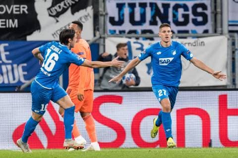 (L-R) Nico Schulz of TSG 1899 Hoffenheim, Andrej Kramaric of TSG 1899 Hoffenheim during the UEFA Champions League group E match between TSG 1899 Hoffenheim and Olympique Lyonnais at Rhein-Neckar-Arena on October 23, 2018 in Sinsheim, Germany UEFA Champions League 2018 2019 xVIxVIxImagesx xGerritxvanxKeulenxIVx 12542341