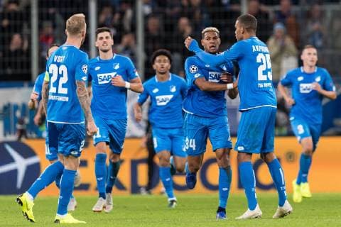 TSG 1899 Hoffenheim celebrate the goal of Joelinton Cassio Apolinaro de Lira of TSG 1899 Hoffenheim during the UEFA Champions League group E match between TSG 1899 Hoffenheim and Olympique Lyonnais at Rhein-Neckar-Arena on October 23, 2018 in Sinsheim, Germany UEFA Champions League 2018 2019 xVIxVIxImagesx xGerritxvanxKeulenxIVx 12542355