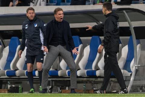 Sport Bilder des Tages coach Julian Nagelsmann of TSG 1899 Hoffenheim is furious at the fourth official Inigo Prieto Lopes de Cerain during the UEFA Champions League group E match between TSG 1899 Hoffenheim and Olympique Lyonnais at Rhein-Neckar-Arena on October 23, 2018 in Sinsheim, Germany UEFA Champions League 2018 2019 xVIxVIxImagesx xGerritxvanxKeulenxIVx 12542357