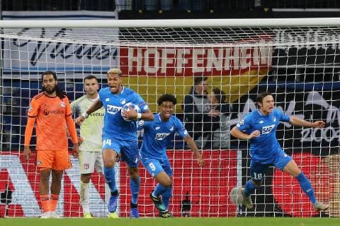 23 10 2018 xtvx Football UEFA Champions League TSG 1899 Hoffenheim Olympique Lyon emspor v l Goal scored Goal scored for 3 3 Joelinton TSG 1899 Hoffenheim Goal celebration Goal scoring DFL DFB REGULATIONS PROHIBIT ANY USE OF PHOTOGRAPH as IMAGE SEQUENCES and or QUASI VIDEO Sinsheim