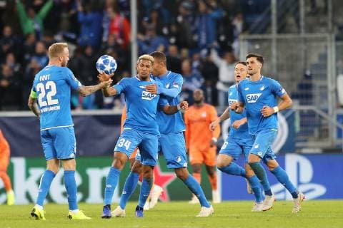 23 10 2018 xtvx Football UEFA Champions League TSG 1899 Hoffenheim Olympique Lyon emspor v l Goal scored Goal scored for 3 3 Joelinton TSG 1899 Hoffenheim Goal celebration Goal scoring DFL DFB REGULATIONS PROHIBIT ANY USE OF PHOTOGRAPH as IMAGE SEQUENCES and or QUASI VIDEO Sinsheim