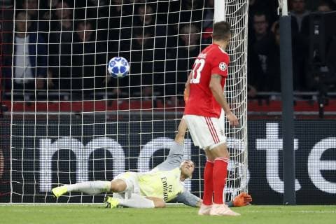 (L-R) Francisco Ferreira of SL Benfica, Jardel of SL Benfica 1-0 during the UEFA Champions League group E match between Ajax Amsterdam and SL Benfica at the Johan Cruijff Arena on October 23, 2018 in Amsterdam, The Netherlands UEFA Champions League 2018 2019 xVIxVIxImagesx xMauricexvanxSteenxIVx 12542539