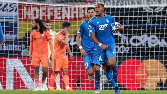 Florian Grillitsch Hoffenheim 11 Goal scorers Joelinton Cassio Apolinario de Lira Joelinton Hoffenheim 34 cheer on goal to 3 3 cheering goal victory celebrate the goal goal celebration cheering over the goal optimistic scene scene action action action football UEFA Champions League TSG 1899 Hoffenheim Olympique Lyon xozx