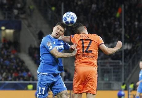 V left Steven Zuber Hoffenh Jordan Ferri Lyon 1899 Hoffenheim O. Lyonnais Sinsheim GER 1230 2018 3 Round. Soccer Champions League 2018 2019