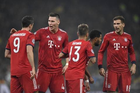 October 23, 2018 - Athens, Greece - Robert Lewandowski of Bayern Munchen celebrates his goal with colleague Niklas Sule during the UEFA Champions League football match between AEK Athens FC and FC Bayern Munchen at the OACA Spyros Louis stadium in Athens on October 23, 2018. AEK Athens v FC Bayern Muenchen - UEFA Champions League Group E  - ZUMAn230 20181023_zaa_n230_556 Copyright: xAlexxNicodimx