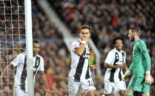 Manchester United ManU v Juventus UEFA Champions League Paulo Dybala of Juventus celebrates scoring their first goal during the UEFA Champions League match at Old Trafford, Manchester Content Not Available For UK Newspapers Copyright: xStefanoxGnechx FIL-12450-0018