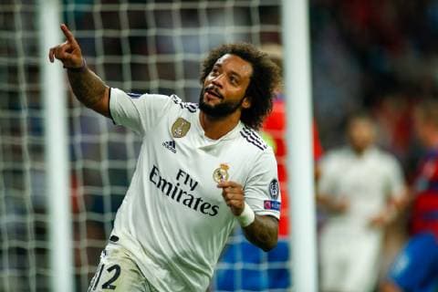 October 23, 2018 - Madrid, MADRID, SPAIN - Marcelo of Real Madrid celebrates the goal during the UEFA Champions League football match between Real Madrid and Viktoria Plzen on October 23th, 2018 at Santiago Bernabeu stadium in Madrid, Spain. Soccer: Champions League - Real Madrid v Viktoria Plzen - ZUMAa181 20181023_zaa_a181_162 Copyright: xAFP7x