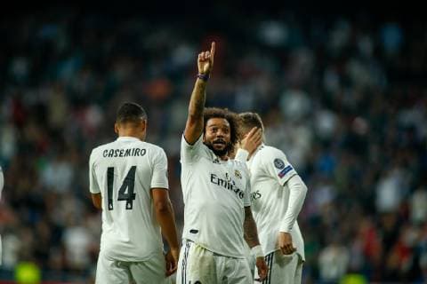 October 23, 2018 - Madrid, MADRID, SPAIN - Marcelo of Real Madrid celebrates the goal during the UEFA Champions League football match between Real Madrid and Viktoria Plzen on October 23th, 2018 at Santiago Bernabeu stadium in Madrid, Spain. Soccer: Champions League - Real Madrid v Viktoria Plzen - ZUMAa181 20181023_zaa_a181_166 Copyright: xAFP7x