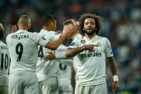 October 23, 2018 - Madrid, MADRID, SPAIN - Marcelo of Real Madrid celebrates the goal during the UEFA Champions League football match between Real Madrid and Viktoria Plzen on October 23th, 2018 at Santiago Bernabeu stadium in Madrid, Spain. Soccer: Champions League - Real Madrid v Viktoria Plzen - ZUMAa181 20181023_zaa_a181_167 Copyright: xAFP7x