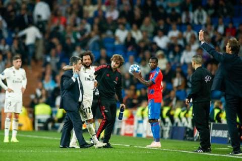 October 23, 2018 - Madrid, MADRID, SPAIN - Marcelo of Real Madrid injured during the UEFA Champions League football match between Real Madrid and Viktoria Plzen on October 23th, 2018 at Santiago Bernabeu stadium in Madrid, Spain. Soccer: Champions League - Real Madrid v Viktoria Plzen - ZUMAa181 20181023_zaa_a181_195 Copyright: xAFP7x