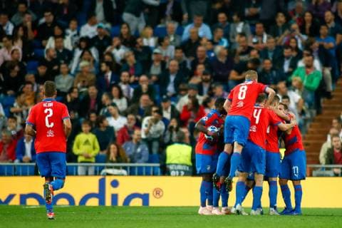 October 23, 2018 - Madrid, MADRID, SPAIN - Patrik Hrasovsky of Viktoria celebrates the goal of Real Madrid during the UEFA Champions League football match between Real Madrid and Viktoria Plzen on October 23th, 2018 at Santiago Bernabeu stadium in Madrid, Spain. Soccer: Champions League - Real Madrid v Viktoria Plzen - ZUMAa181 20181023_zaa_a181_188 Copyright: xAFP7x