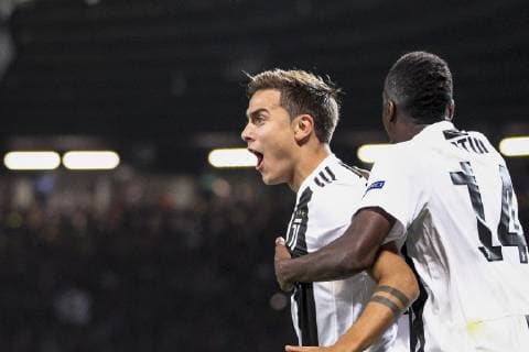 October 23, 2018 - Manchester, United Kingdom - Juventus forward Paulo Dybala (10) celebrates with Juventus midfielder Blaise Matuidi (14) after scoring his goal during the Uefa Champions League Group Stage football match n.3 Manchester United ManU - JUVENTUS on 23 10 2018 at the Old Trafford in Manchester, England. Manchester United v Juventus - UEFA Champions League Group H  - ZUMAn230 20181023_zaa_n230_396 Copyright: xMatteoxBottanellix