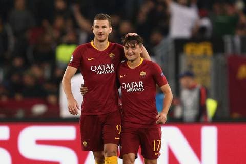 Fußball, CL, AS Rom - ZSKA Moskau October 23, 2018 - Rome, RM, Italy - Edin Dzeko of AS Roma and Cengiz Under of AS Roma celebrate the third goal during the UEFA Champions League group G match between AS Roma and PFC CSKA Moscow at Stadio Olimpico on October 23, 2018 in Rome, Italy. AS Roma v CSKA Moscow - UEFA Champions League Group G  - ZUMAn230 20181023_zaa_n230_486 Copyright: xDaniloxDixGiovannix