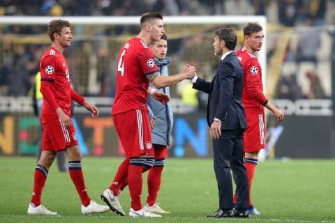 Niklas Suele Bayern Munich 4 Coach Niko Kovac FC Bayern Muenchen Leon Goretzka Bayern Muenchen 18 after the victory AEK Athens vs Bayern Munich Muenchen Champions League Group Stage 23 10 2018 AEK Athens vs Bayern Munich Muenchen Champions League Group Stage 23 10 2018 Athens Copyright: xEIBNER HarryxLangerx EP_HLR