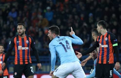 October 23, 2018 - Kharkow, Ukraine - Manchester City s Aymeric Laporte celebrates the goal scored during of the Champions League group stage match between Shakhtar Donetsk and Manchester City at Metalist Stadium in Kharkov. Ukraine, Tuesday, October 23, 2018 FC Shakhtar Donetsk v Manchester City - UEFA Champions League Group F  - ZUMAn230 20181023_zaa_n230_758 Copyright: xDanilxShamkinx