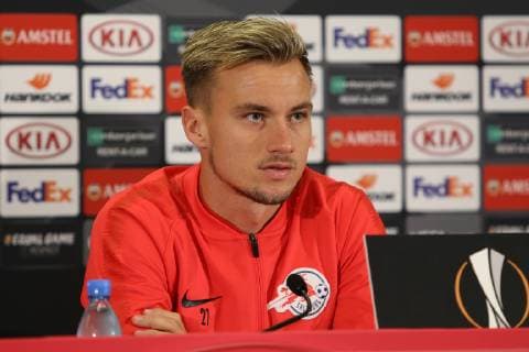 SOCCER - UEFA EL, RBS vs Rosenborg SALZBURG,AUSTRIA,24.OCT.18 - SOCCER - UEFA Europa League, Red Bull Salzburg vs Rosenborg BK, press conference PK Pressekonferenz RBS. Image shows Fredrik Gulbrandsen (RBS). GEPAxpictures xMathiasxMandl