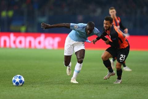 KHARKOV, UKRAINE - OCTOBER 23: Benjamin Mendy of Manchester City battles with Wellington Nem of Shakhtar Donetsk during the Group F match of the UEFA Champions League between FC Shakhtar Donetsk and Manchester City at Metalist Stadium on October 23, 2018 in Kharkov, Ukraine.  Copyright: xOleksandrxOsipovx