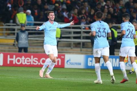 KHARKOV, UKRAINE - OCTOBER 23: Manchester City s French defender Aymeric Laporte celebrates after scoring a goal during the Group F match of the UEFA Champions League between FC Shakhtar Donetsk and Manchester City at Metalist Stadium on October 23, 2018 in Kharkov, Ukraine.  Copyright: xOleksandrxOsipovx